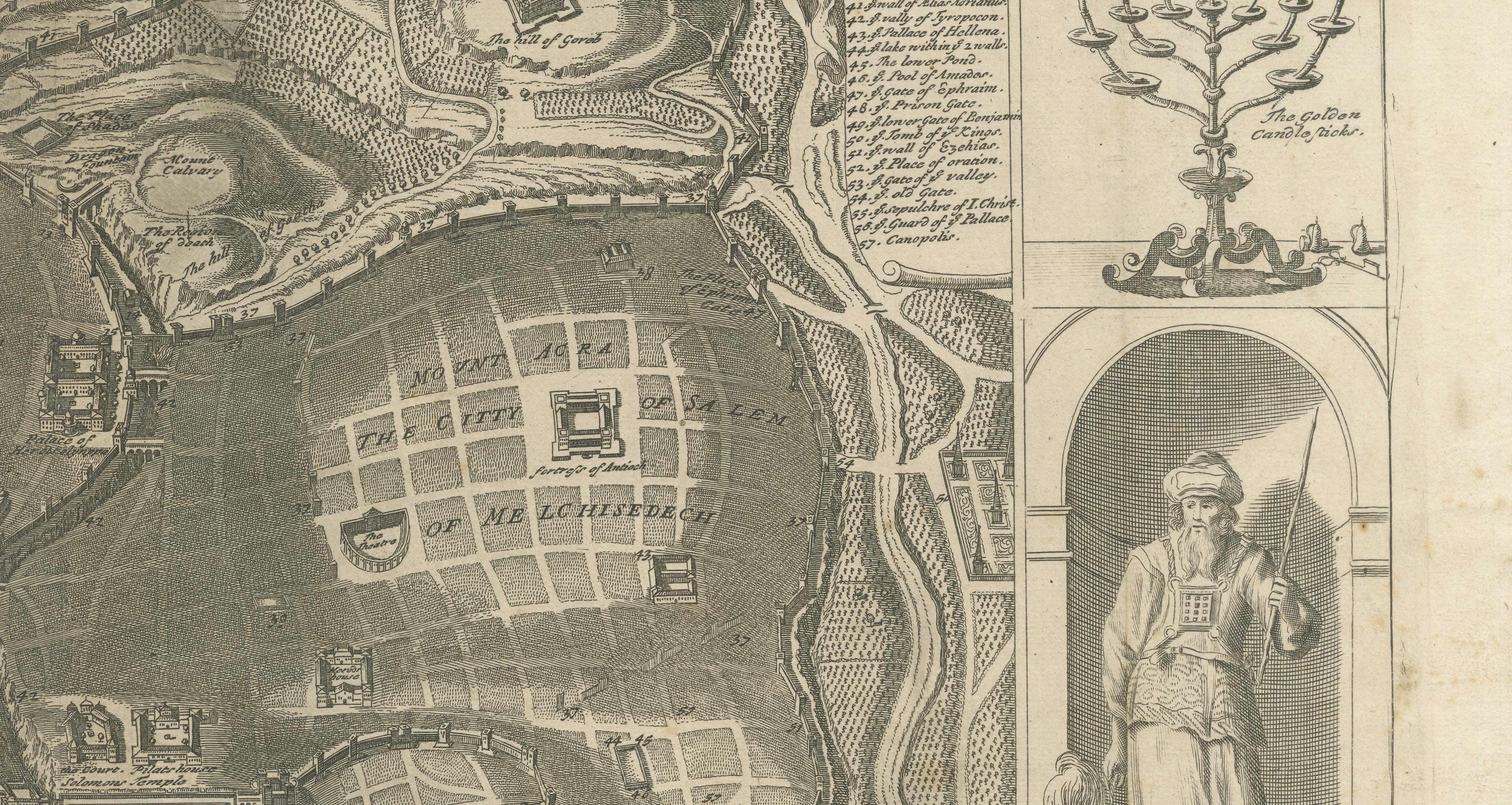 Jerusalem and Temple Imaginary Map by Blome, Published London 1689 For Sale 2