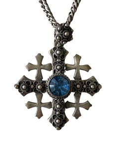 Jerusalem Cross Pendant in 900 Silver with Blue Center Stone, Early 20th Century