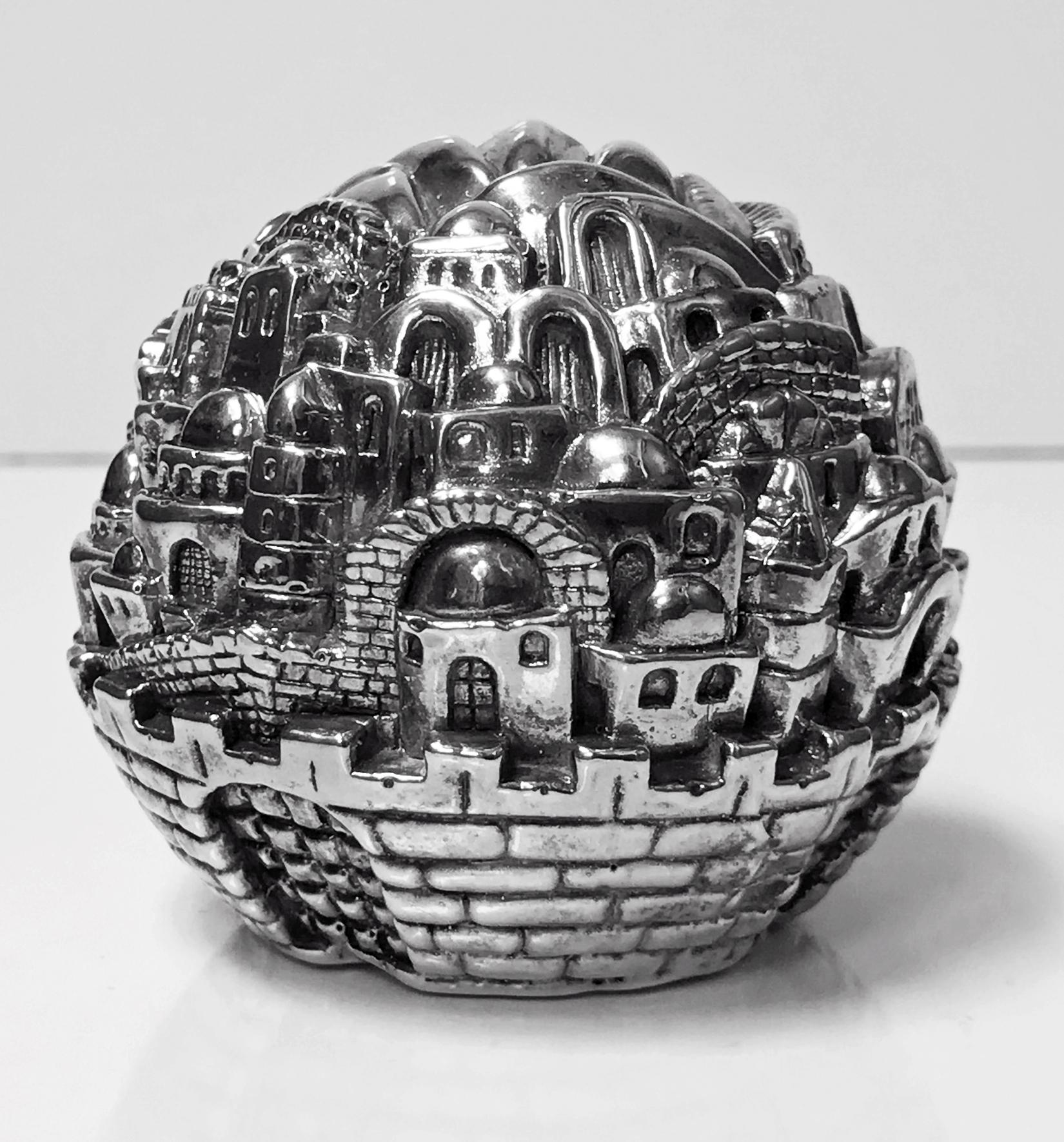 Jerusalem sterling sculpture paperweight Sam Philipe. Height 2.25 inches. Weight: 135.19 grams. Philipe, a designer of Jewish ceremonial art. His sculptures have been presented to world government leaders from the Israeli government. His statue