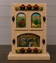 Jerusalem Stone Judaica Centerpiece with Sterling Silver & Oil Paintings