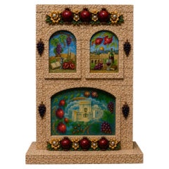 Jerusalem Stone Judaica Centerpiece with Sterling Silver & Oil Paintings
