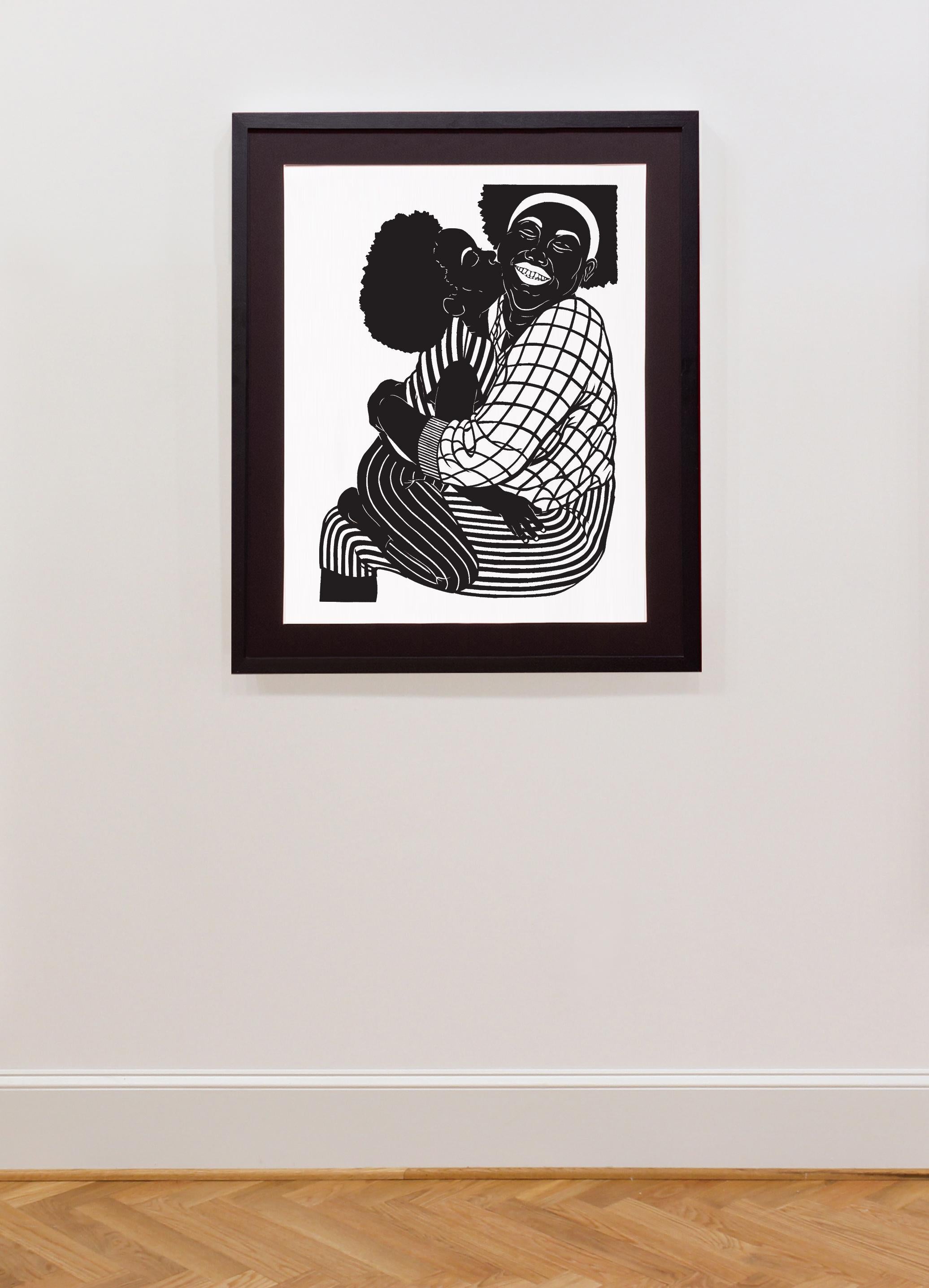 'Speak to My Heart No. 1' - figurative - black & white - cut paper - embrace - Art by Jerushia Graham
