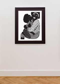 'Speak to My Heart No. 1' - figurative - black & white - cut paper - embrace