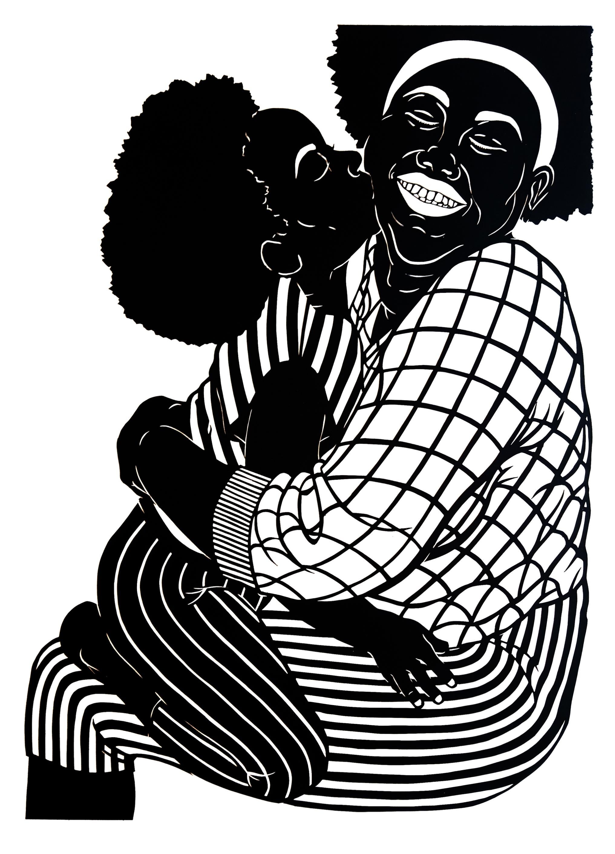 'Speak to My Heart No. 1' - figurativo - bianco e nero - carta tagliata - abbraccio