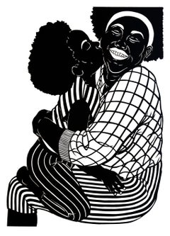 'Habla a mi corazón nº 1' - figurativo - blanco y negro - papel cortado - abrazo