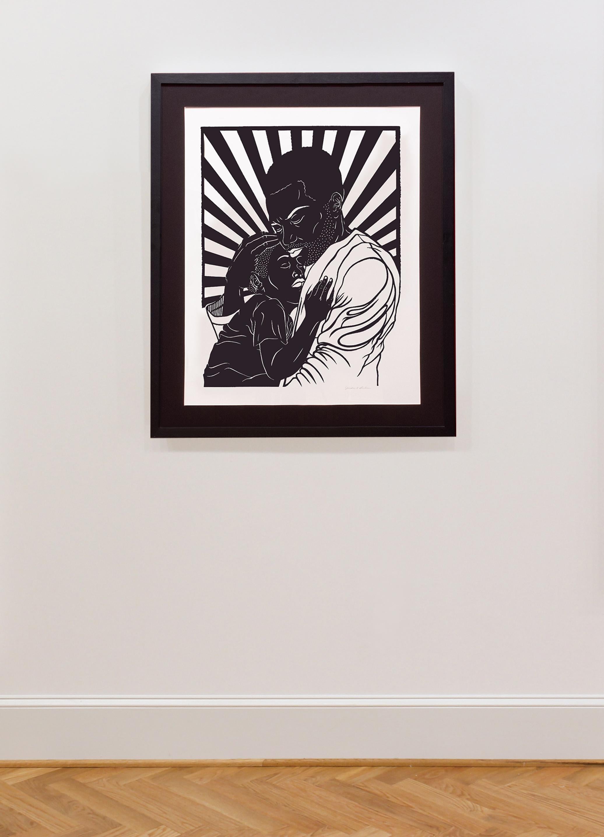 'Speak to My Heart No. 2' - figurative - black & white - cut paper - embrace - Contemporary Mixed Media Art by Jerushia Graham