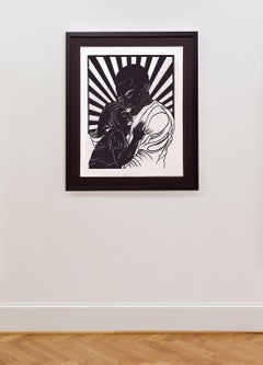 'Speak to My Heart No. 2' - figurative - black & white - cut paper - embrace
