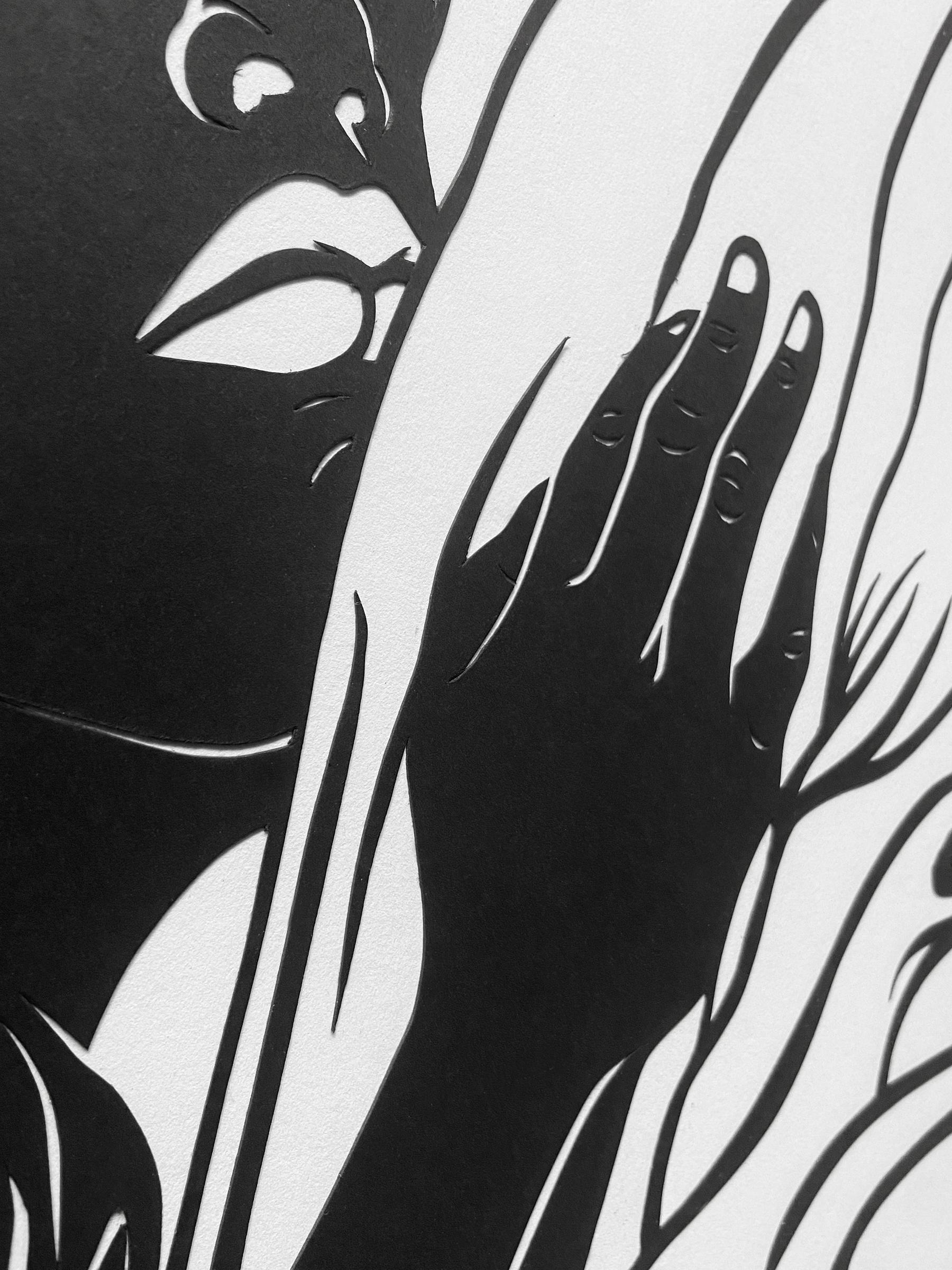 'Speak to My Heart No. 2' - figurative - black & white - cut paper - embrace For Sale 1