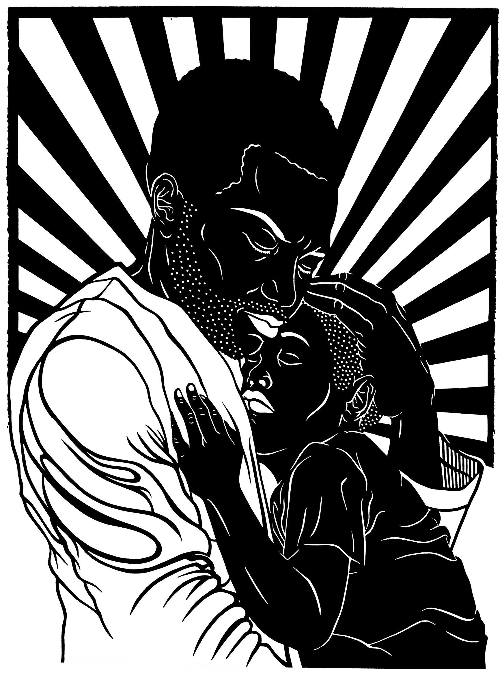'Speak to My Heart No. 2' - figurative - black & white - cut paper - embrace - Mixed Media Art by Jerushia Graham