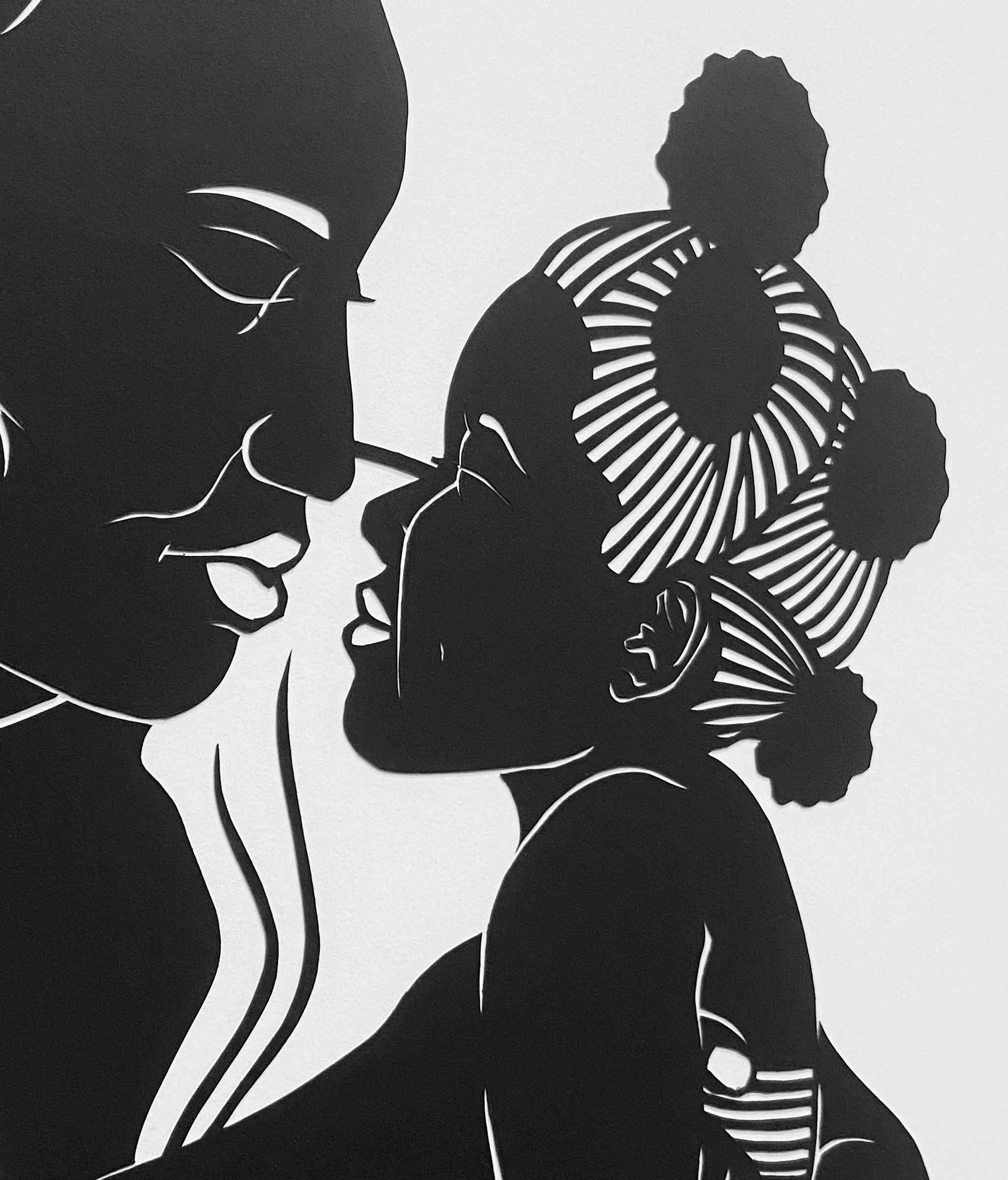 'Speak to My Heart No. 3' - figurative - black & white - cut paper - embrace For Sale 1