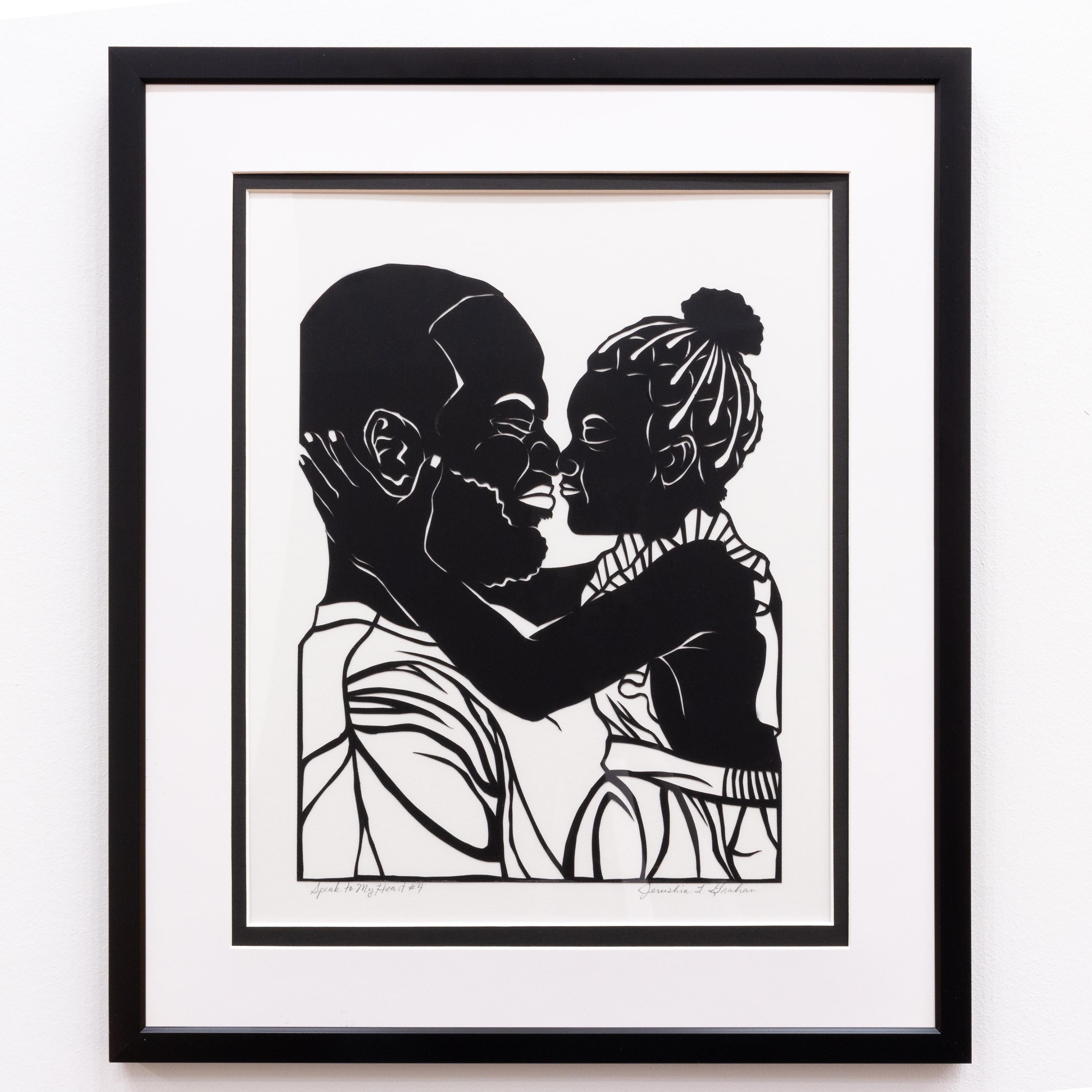 'Speak to My Heart No. 4' - figurative - black & white - cut paper - embrace - Contemporary Mixed Media Art by Jerushia Graham