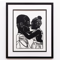 'Speak to My Heart No. 4' - figurative - black & white - cut paper - embrace
