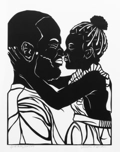 'Habla a mi corazón nº 4' - figurativo - blanco y negro - papel cortado - abrazo