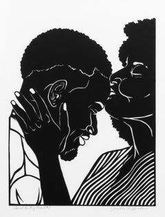 'Habla a mi corazón nº 5' - figurativo - blanco y negro - papel cortado - abrazo