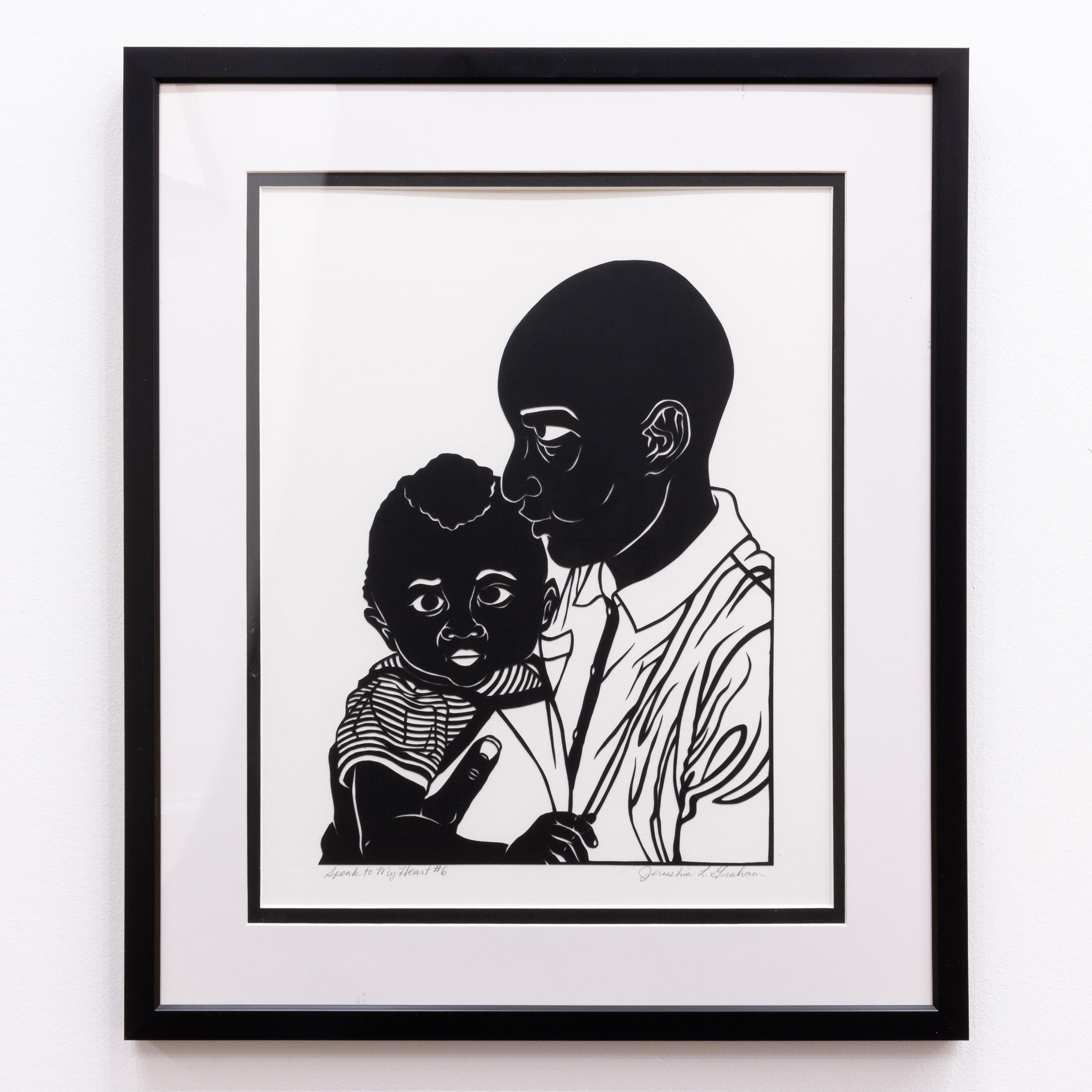 „Speak to My Heart No. 6“ – figurativ – schwarz-weiß – geschnittenes Papier – Umarmung – Art von Jerushia Graham