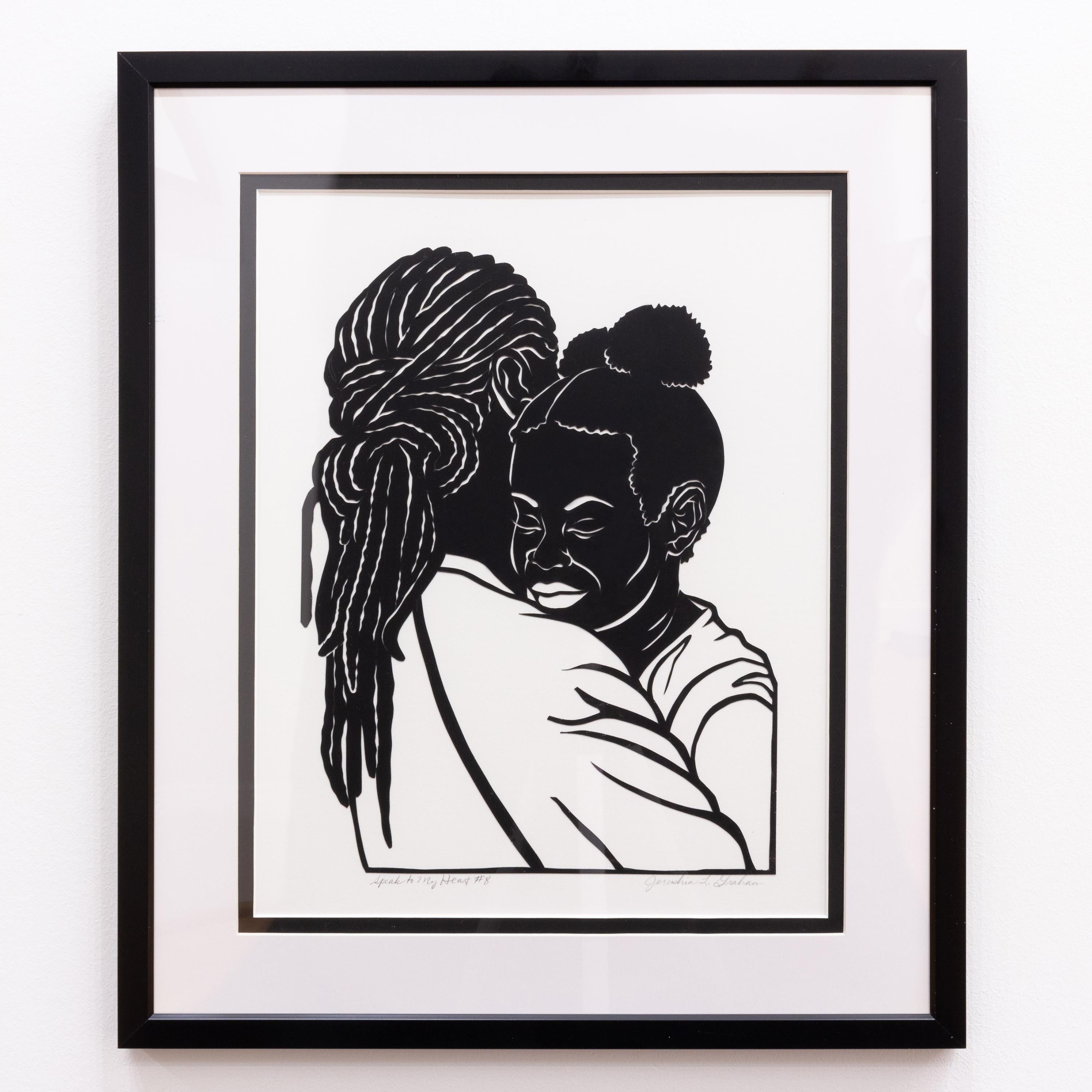 'Speak to My Heart No. 8' - figurative - black & white - cut paper - embrace - Contemporary Mixed Media Art by Jerushia Graham