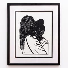 „Speak to My Heart No. 8“ – figurativ – schwarz-weiß – geschnittenes Papier – Umarmung