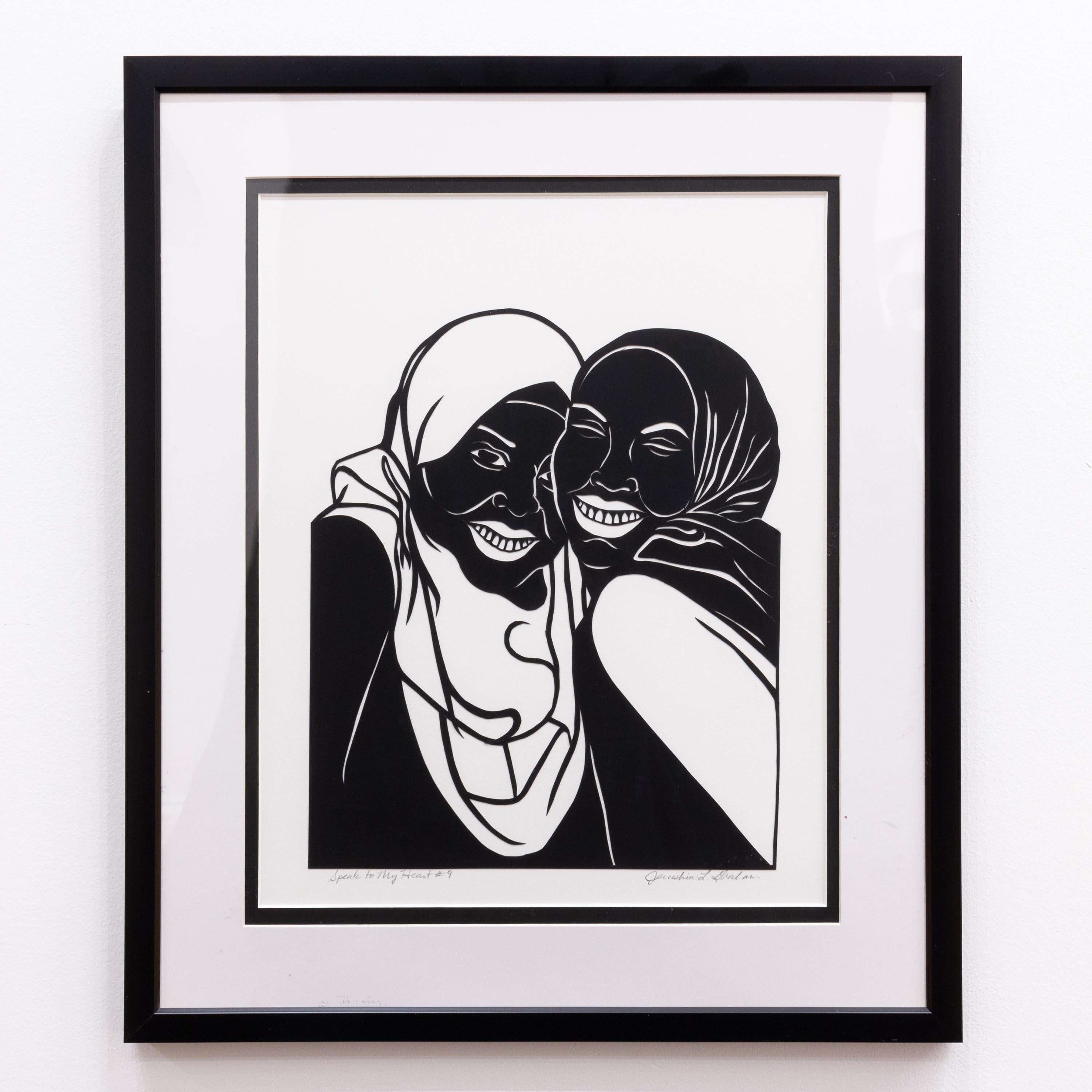 „Speak to My Heart No. 9“ – figurativ – schwarz-weiß – geschnittenes Papier – Umarmung (Zeitgenössisch), Mixed Media Art, von Jerushia Graham