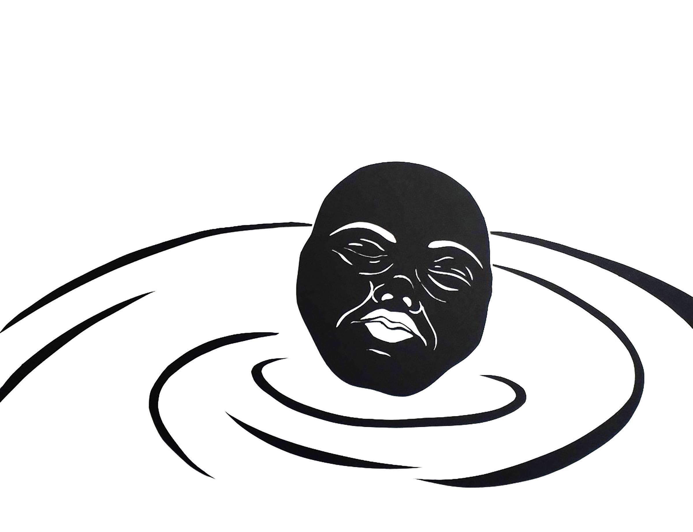 „Treading Water in The Deep End #2“ – figurativ – schwarz-weiß – Kara Walker – Mixed Media Art von Jerushia Graham