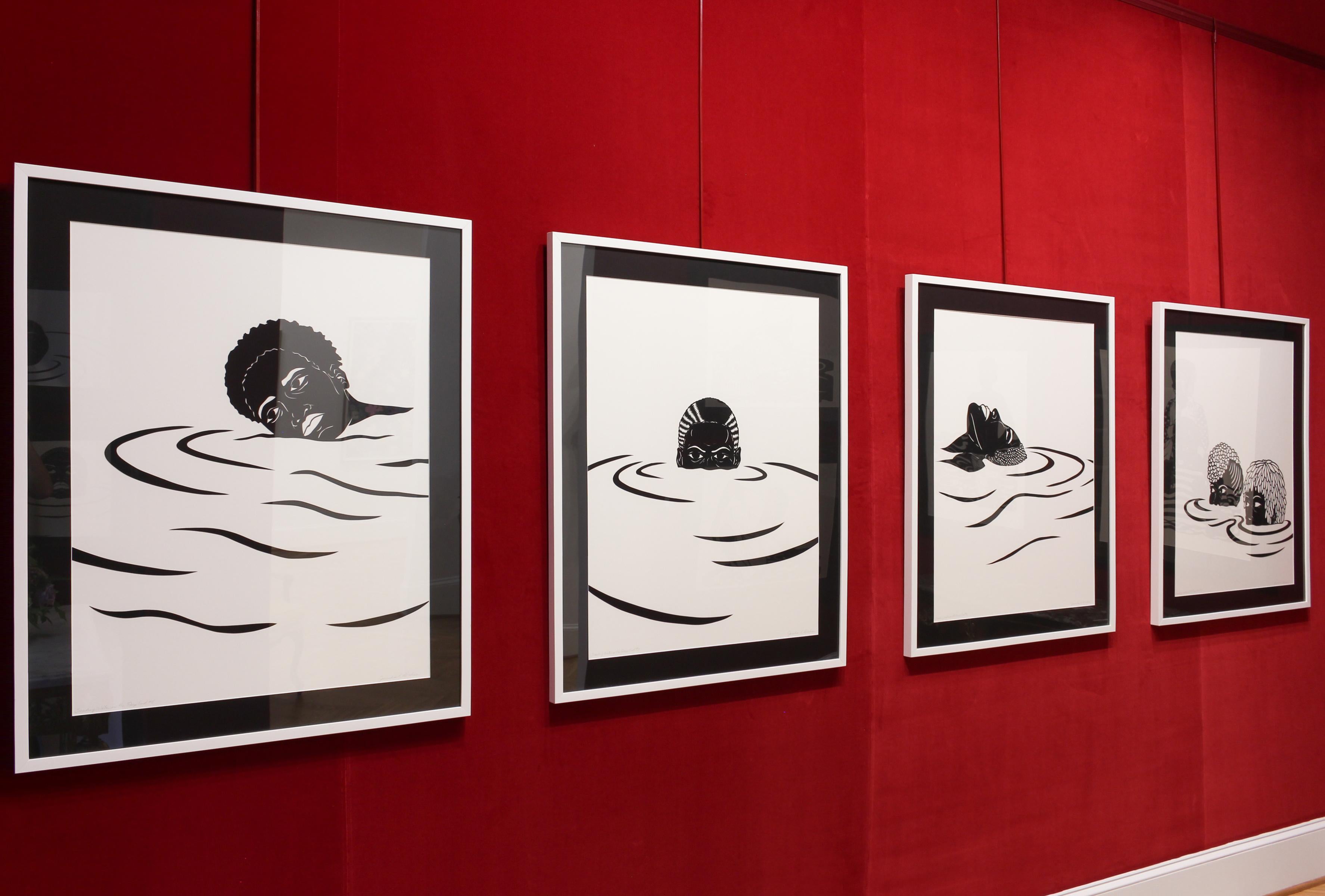 'Treading Water in The Deep End #3' - figurative - black & white - Kara Walker - Contemporary Mixed Media Art by Jerushia Graham
