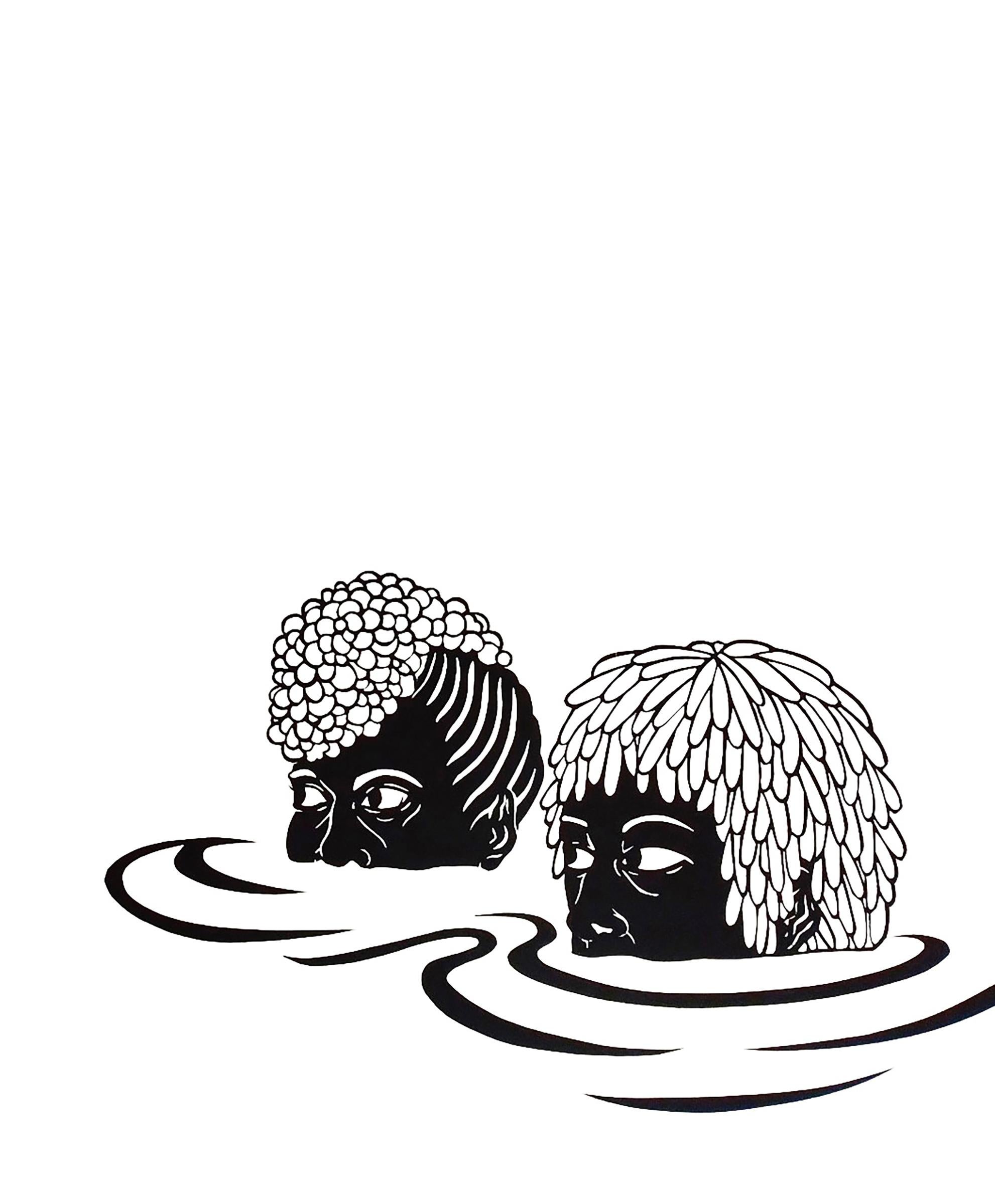 „Treading Water in The Deep End #4“ – figurativ – schwarz-weiß – Kara Walker – Mixed Media Art von Jerushia Graham