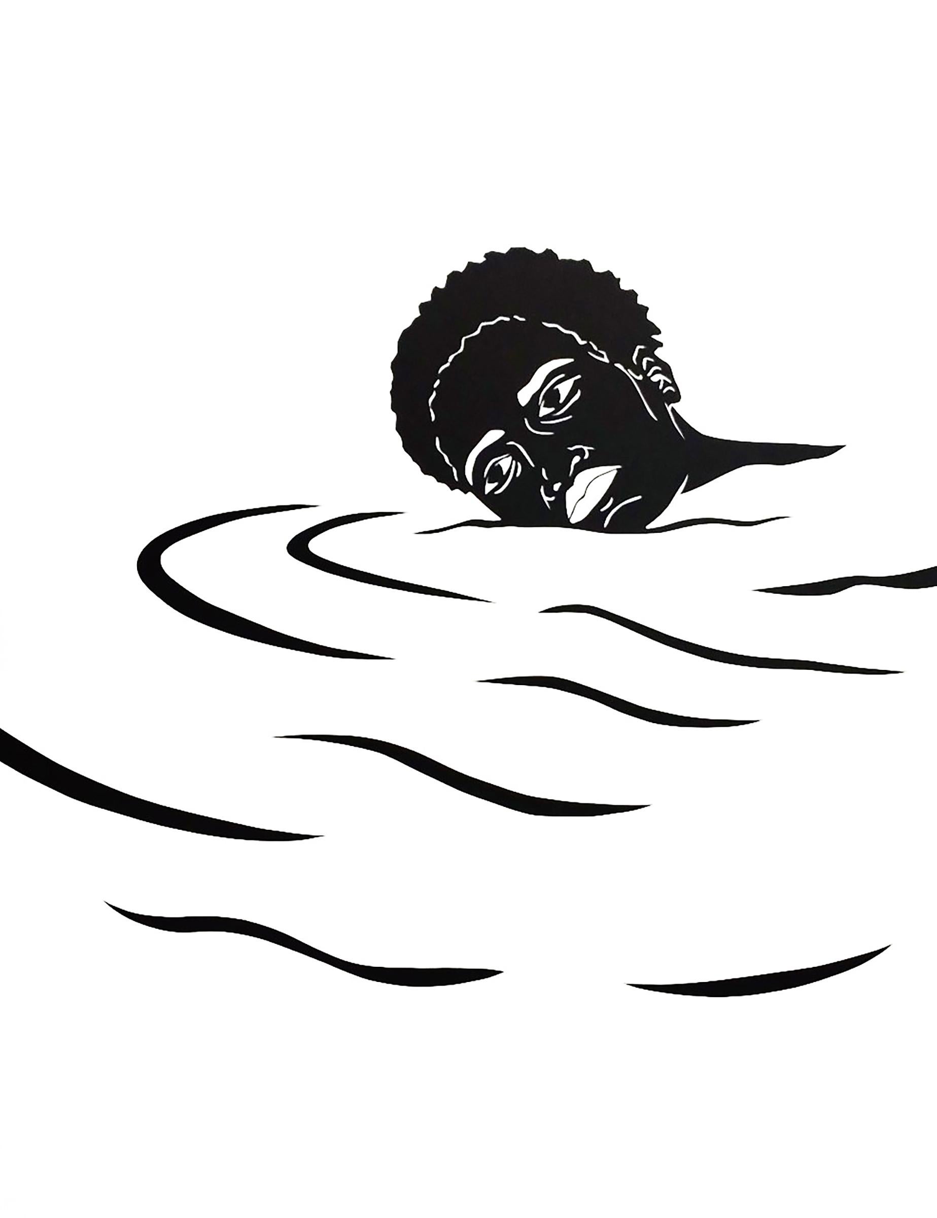 „Treading Water in The Deep End #5“ – figurativ – schwarz-weiß – Kara Walker – Mixed Media Art von Jerushia Graham