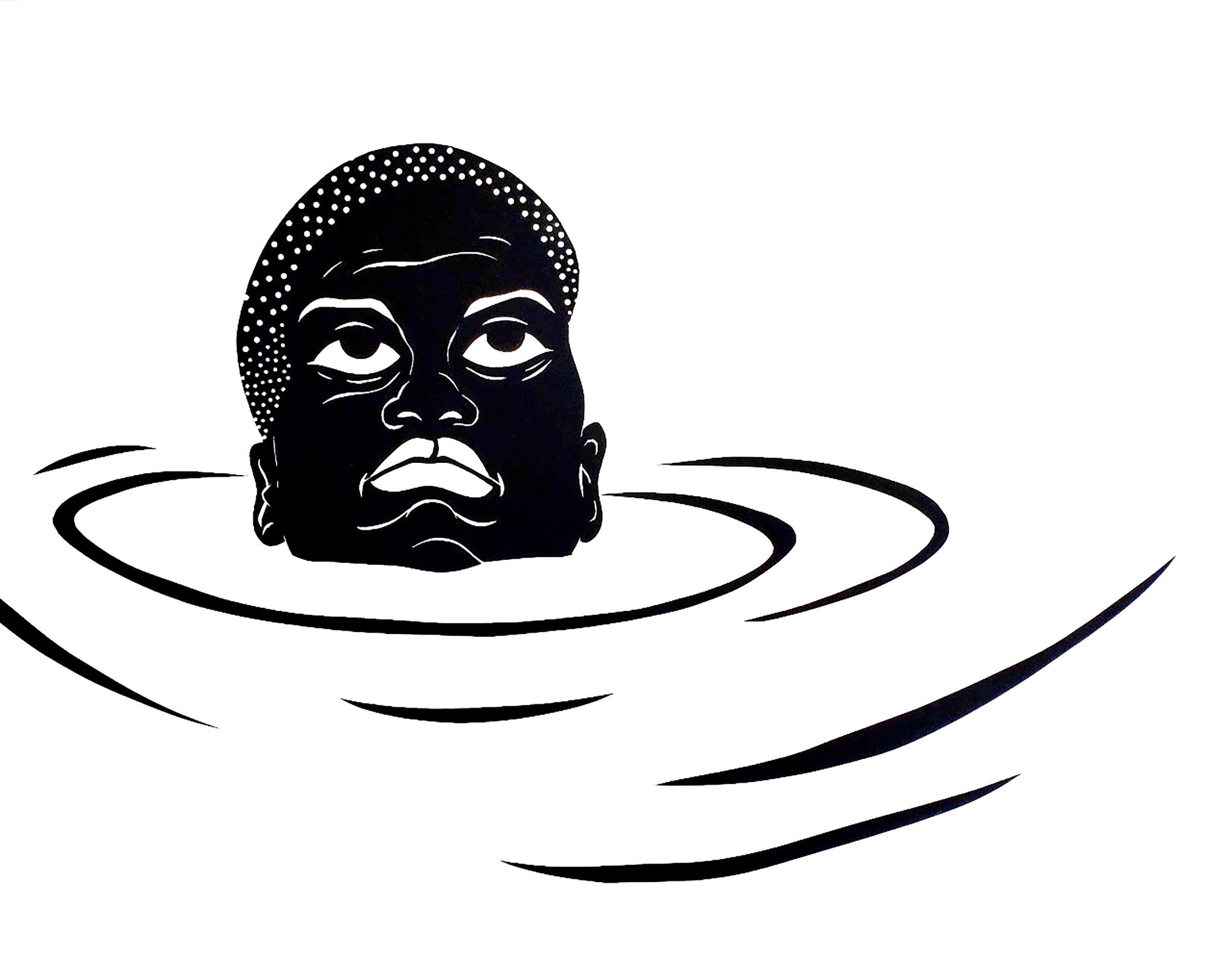 « Treading Water in The Deep End #8 » - figuratif - noir et blanc - Kara Walker - Mixed Media Art de Jerushia Graham