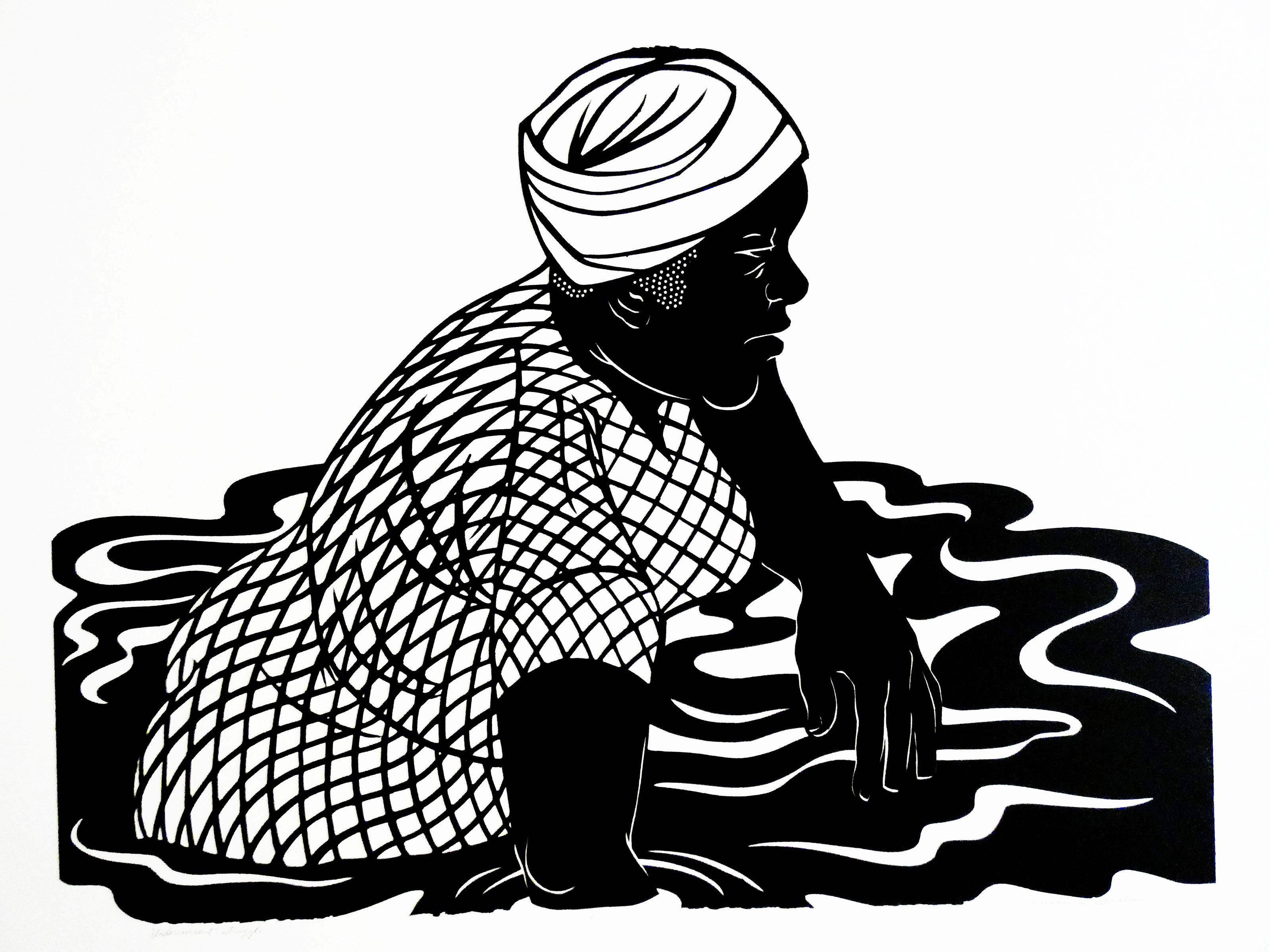 'Undercurrents: Struggle' - figurative - black & white - cut paper - Kara Walker - Mixed Media Art by Jerushia Graham