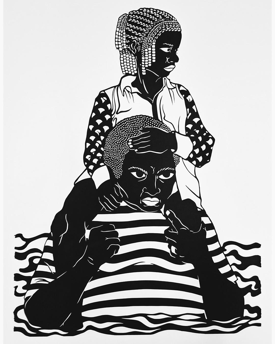 'Undercurrents: Support' - figurative - black & white - cut paper - Kara Walker - Mixed Media Art by Jerushia Graham