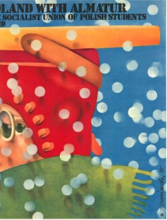 Original "Student Winter in Poland with Amatur" vintage travel and ski poster