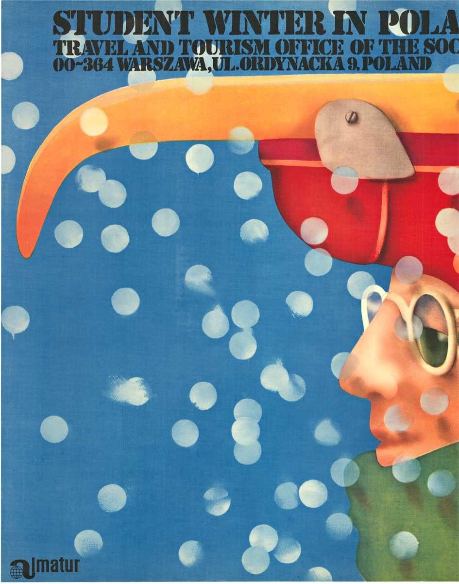 Póster original de época sobre viajes y esquí 