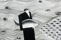 Fisherman's workplace - XXI century, Black and white figurative print