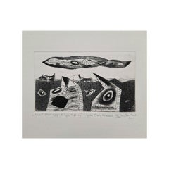 Ange gardien et son compagnon de travail - 21e siècle, Gravure, Noir et blanc