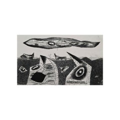 Guardian angel and his workmate - 21st Century, Etching, Black and White