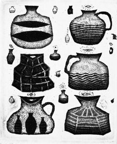 Satiety and thanksgiving of clay pots - XXI century, Black and white etching