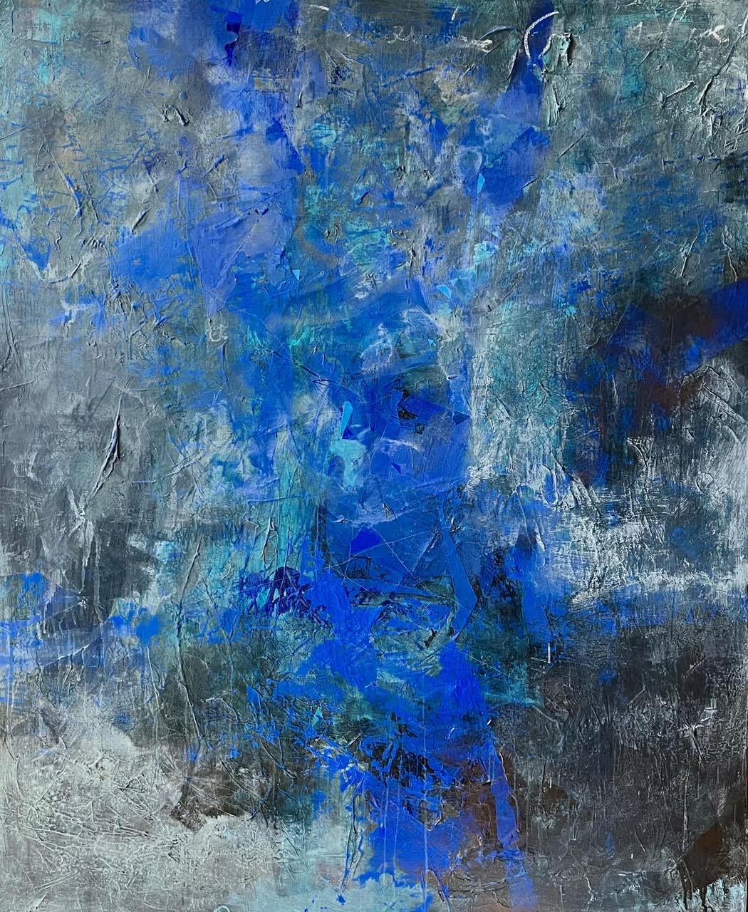 Jerzy Kubina Abstract Painting – Konversation mit Ultramarin-Abstraktem Expressionismus 