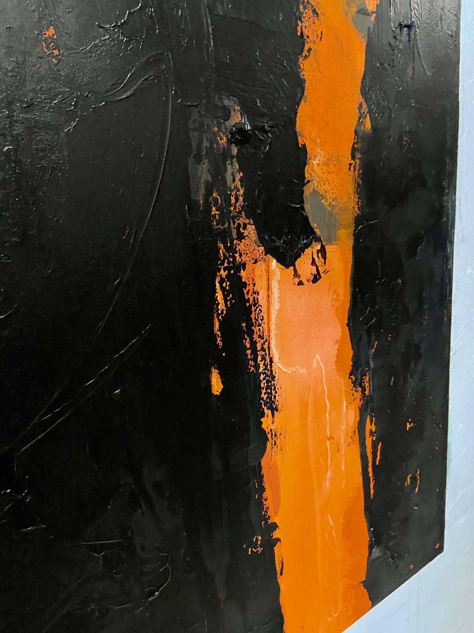 Fiery River Black Orange Abstract  - Painting by Jerzy Kubina