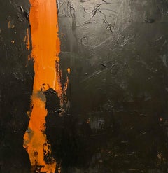 Fiery River Black Orange Abstract Expressionist Acrylic On Canvas