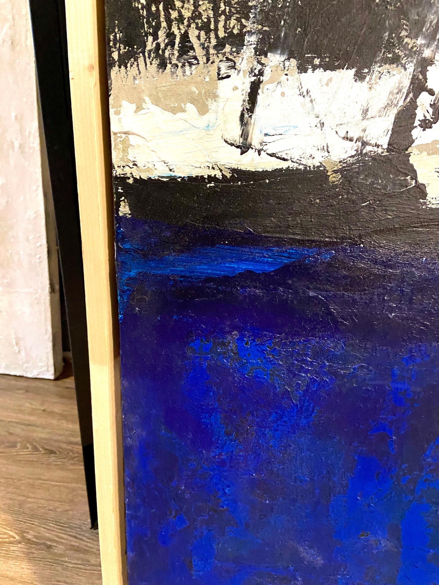 Großer blauer abstrakter Expressionismus im Ozean  (Schwarz), Abstract Painting, von Jerzy Kubina
