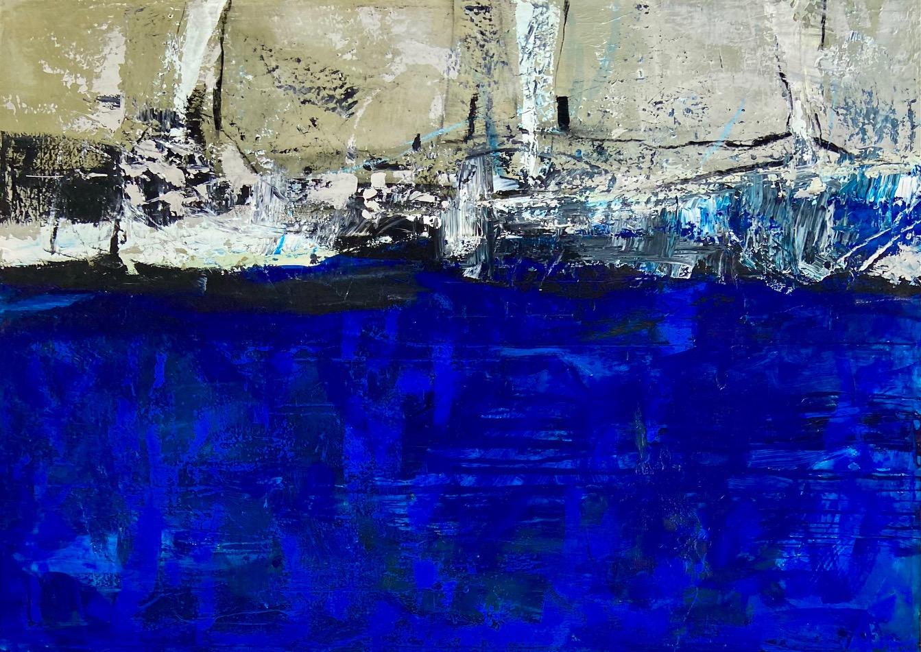 Jerzy Kubina Abstract Painting – Großer blauer abstrakter Expressionismus im Ozean 