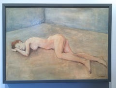 Mujer desnuda tumbada - Pintura al óleo atmosférica, colores pastel suaves