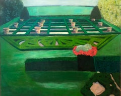 The Green Garden  - Modern Landscape Oil Painting, Nature, English Garden