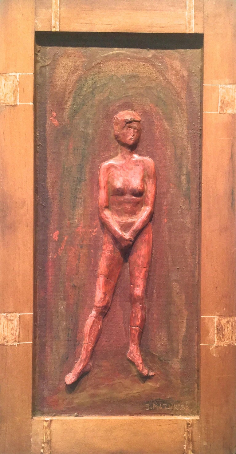 Nude Standing Woman -  Relief Sculpture - Brown Figurative Sculpture by Jerzy Mazur