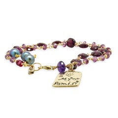 Jes MaHarry 14 Karat Yellow Gold Garnet, Amethyst, and Pearl “My Family” Beaded