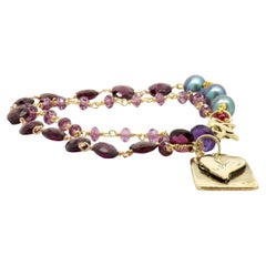 Jes MaHarry 14 Karat Yellow Gold Garnet, Amethyst, and Pearl “My Family” Beaded