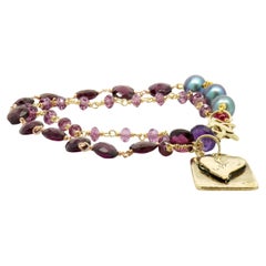 Jes MaHarry 14 Karat Yellow Gold Garnet, Amethyst, and Pearl “My Family” Beaded 