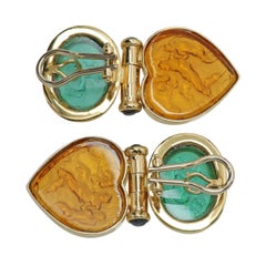 Jesara 18k Yellow Gold Glass Intaglio Carving Heart Earrings