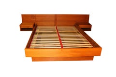Jesper Danish Modern Teak Queen Platform Bed with Floating Nightstands