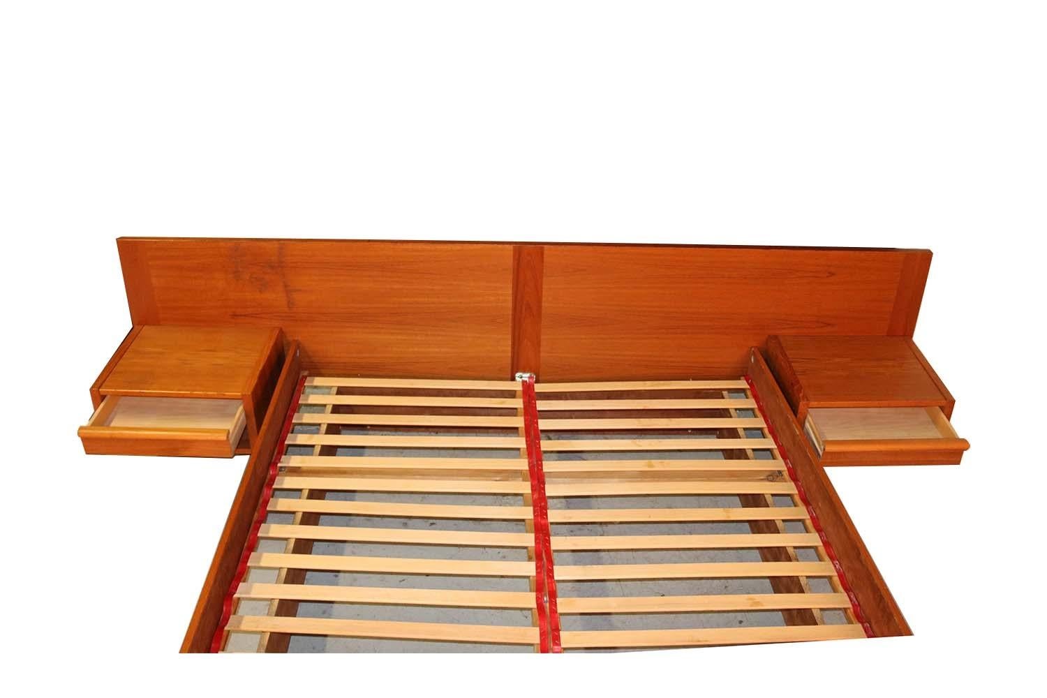 Mid-Century Modern Jesper Danish Modern Teak Queen Platform Bed with Floating Nightstands