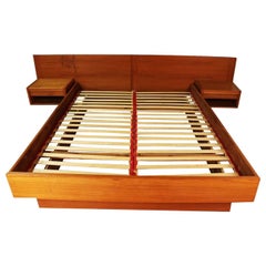 Jesper Danish Modern Teak Queen Platform Bed with Floating Nightstands